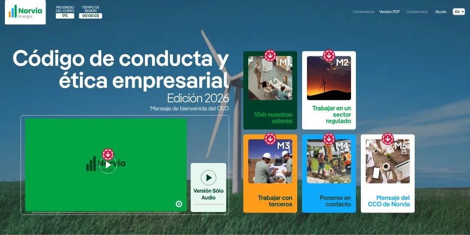 Code of Conduct e-learning: home screen with the five modules
